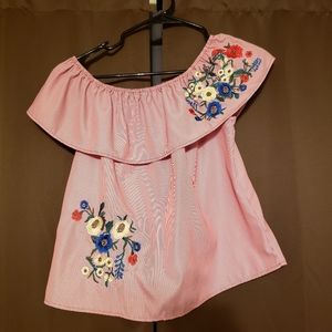 Chocolate Off Shoulder Striped Top